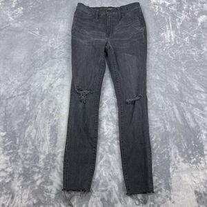 Madewell Jeans Womens Sz 28 Black9" Mid Rise Skinny Distressed Denim Raw Hem